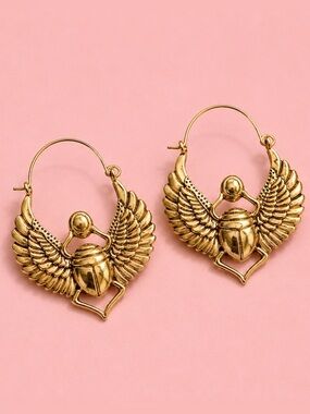 Scarab Insect Egyptian Talisman Wings Earrings